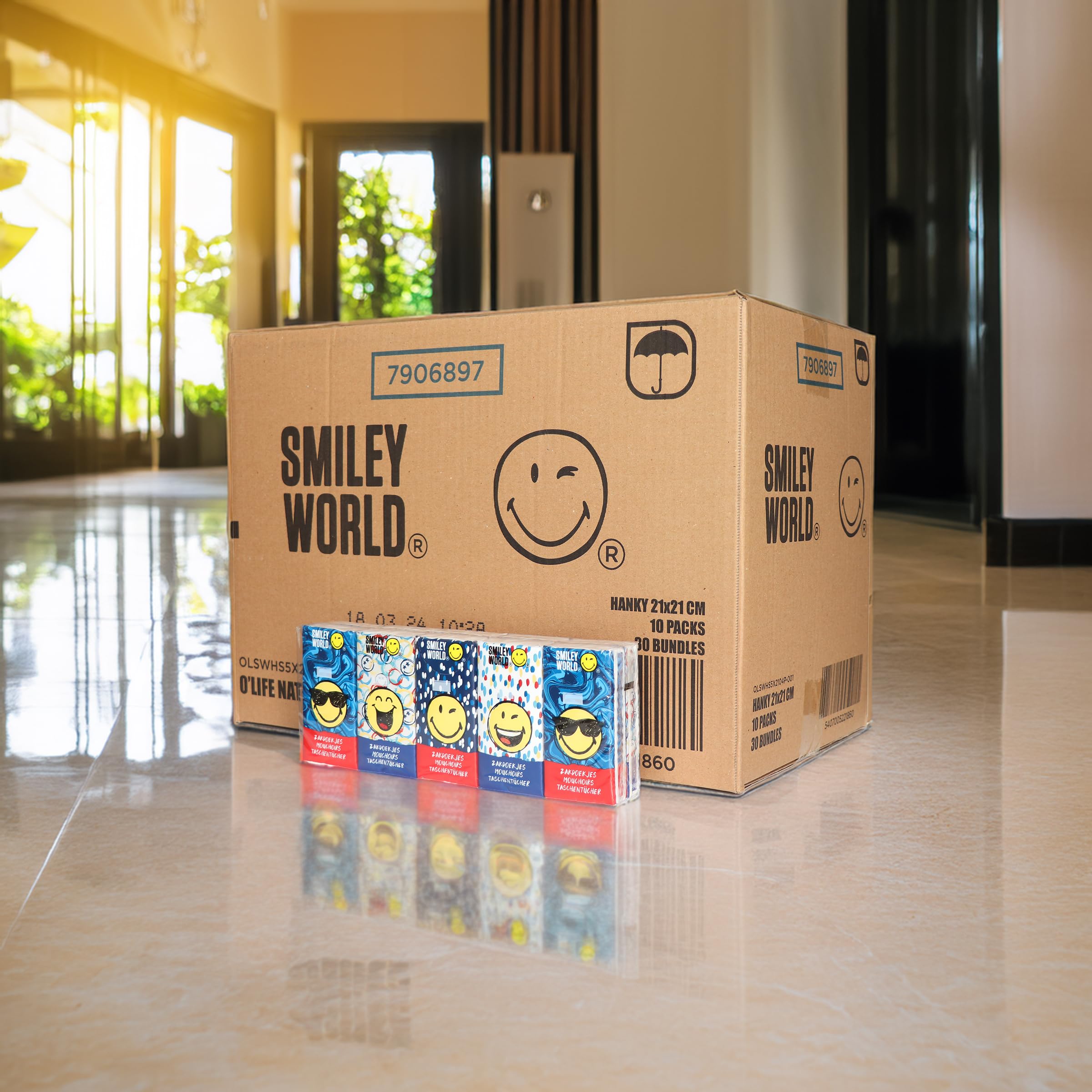 Lot de 100 paquets de mouchoirs de poche – 1000 mouchoirs à 4 plis au total – Mouchoirs en papier ultra doux et résistants | Série Bleue – SmileyWorld
