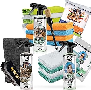 Nuke Guys Car Interior Cleaning Bundle Premium | Upholstery Cleaner 0.5 L + Glass Cleaner 0.5 L + Interior Cleaner 0.5 L + 8 x Microfibre Cloth + 2 x Waffle Cloth + Glove + Brush + Brush