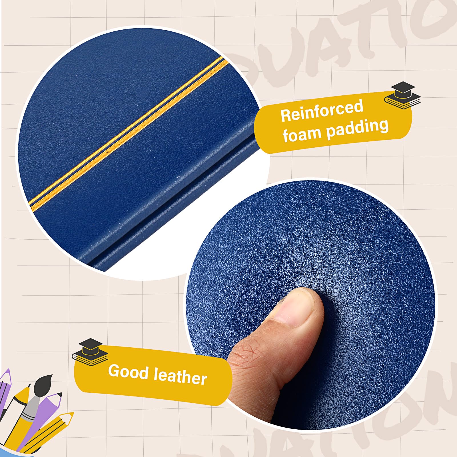 Tenare Confezione da 6 copertine in similpelle stampata per diploma per certificati, 21,6 x 28 cm, in pelle liscia, porta documenti di laurea (blu navy)