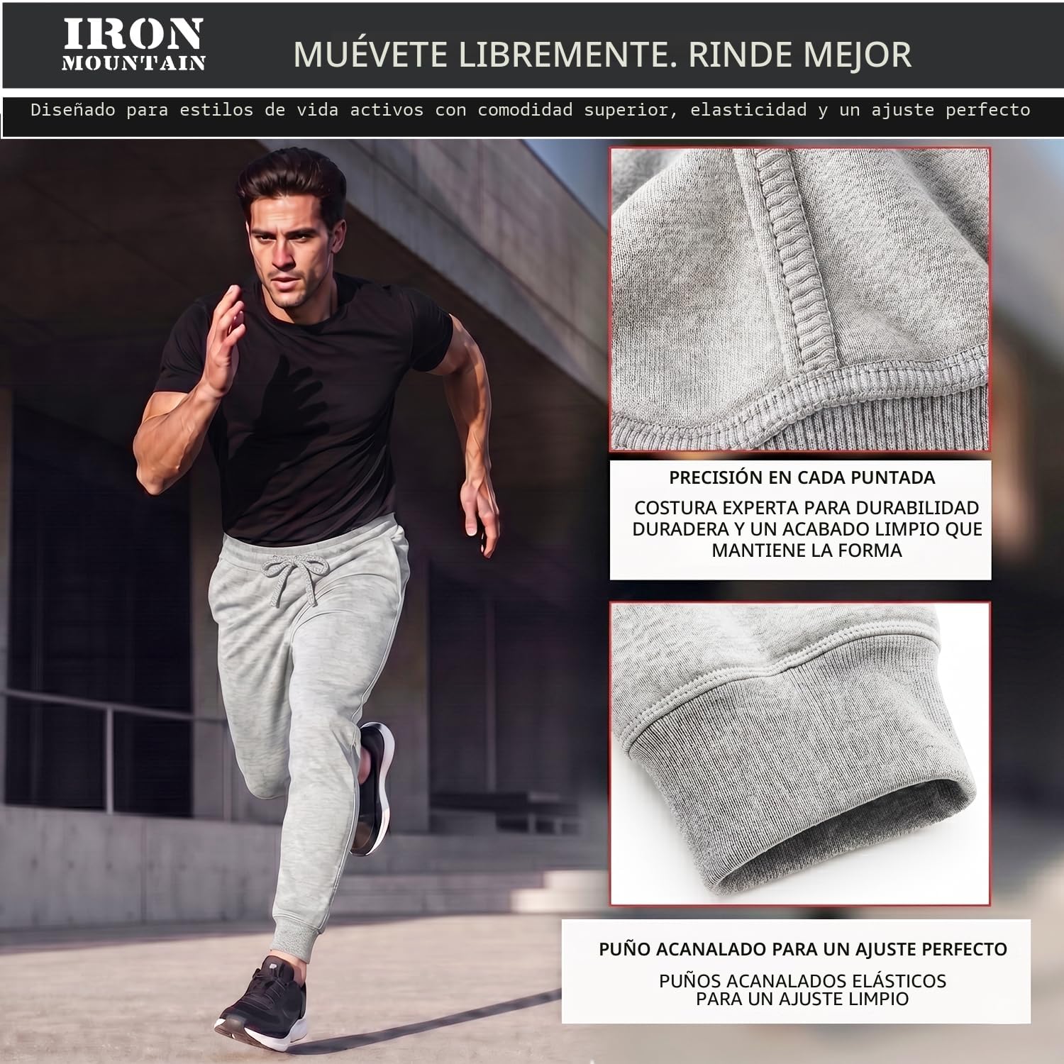 Iron Mountain Pantalones de chándal de Trabajo para Hombre de Hilo recuperado, Pantalones Jogger con puños