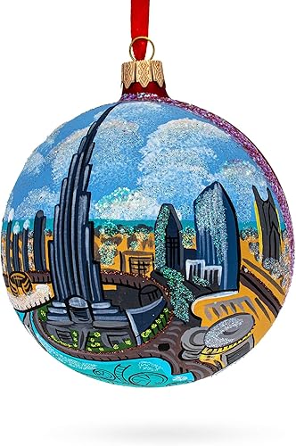 Miniatura 8 de Burj Khalifa, Dubái, Emiratos Árabes Unidos Bola de Vidrio Adorno de Navidad 4 Pulgadas