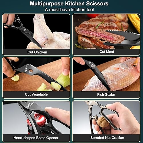 Miniatura 6 de Tijeras de cocina para alimentos, tijeras de cocina de alta calidad, resistentes, tijeras de carne ultra afiladas de 8.8 pulgadas, hoja desmontable,