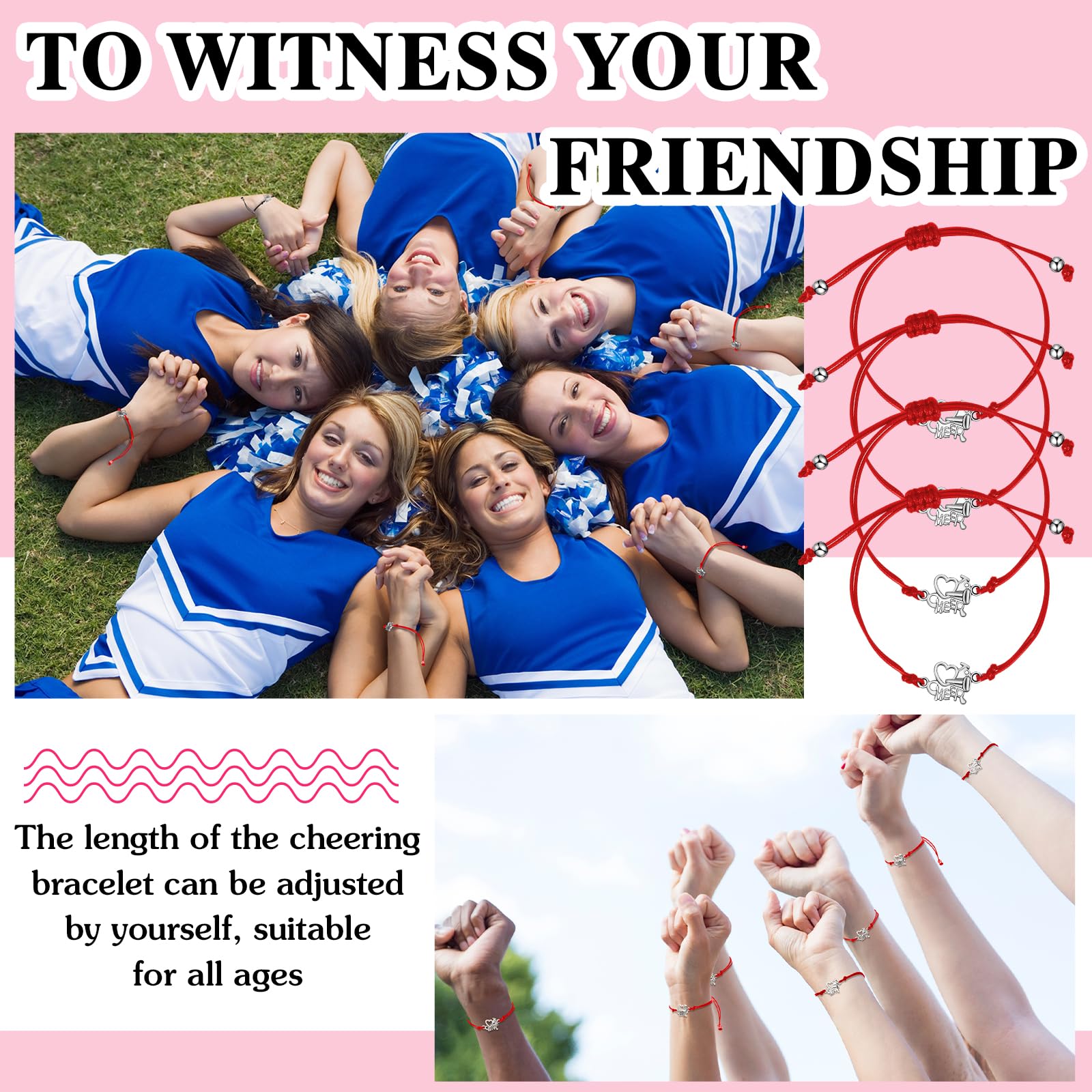 Huquary Cheerleading Gift Set with Makeup Bag, Keychain, Bracelet & Stickers