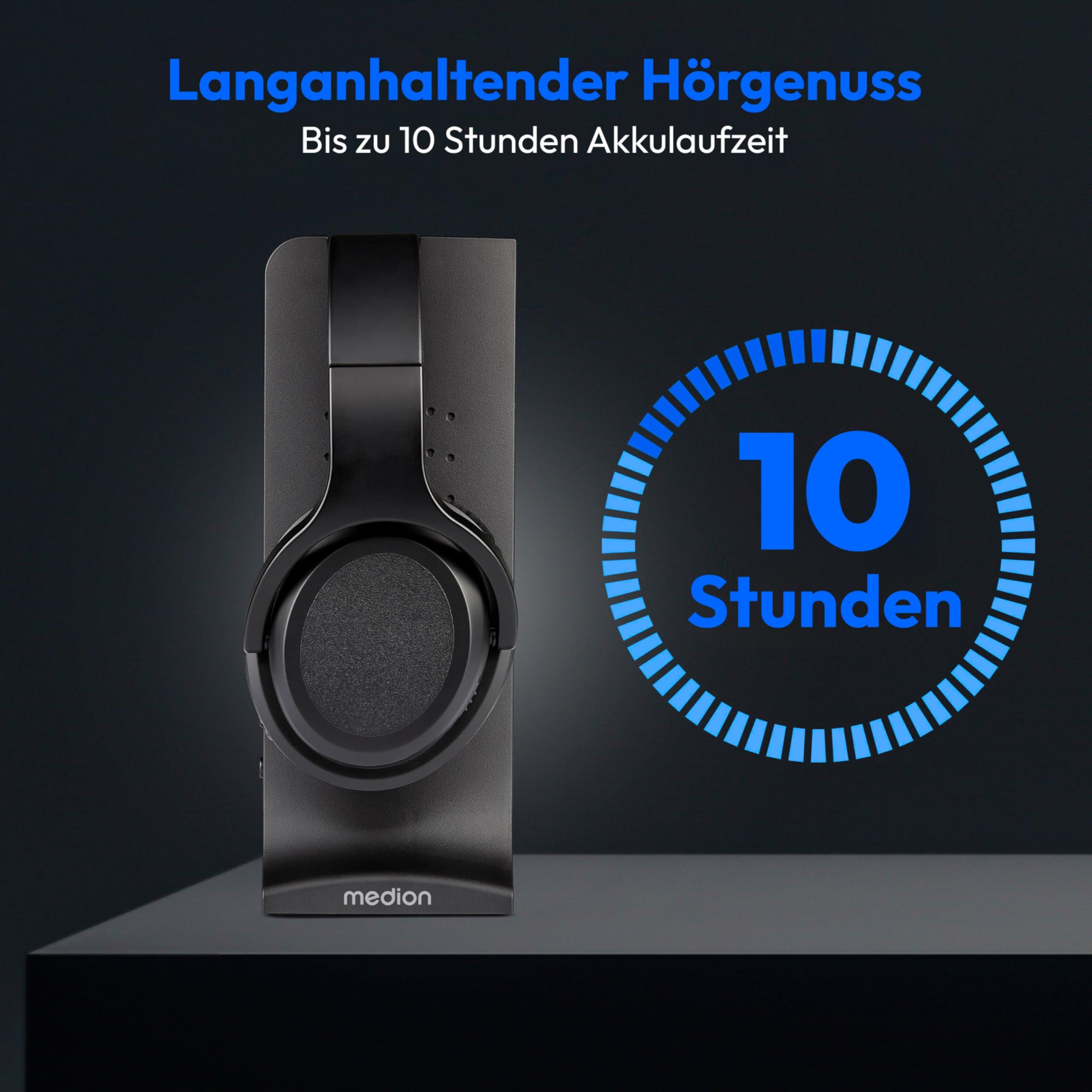 MEDION Funkkopfhörer HS-1 (kabellos, für TV, bis zu 15m Reichweite, mit Ladestation, Over Ear, USB C, MD40006)
