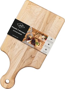 LABELL Small Canadian Maple Wooden Cutting Board with Handle, Flat Paddle Cutting Board with Handle, Multi-Purpose Charcuterie Boards with Handles for Meat, Cheese, Veggies - 7" x 14" x 0.75"