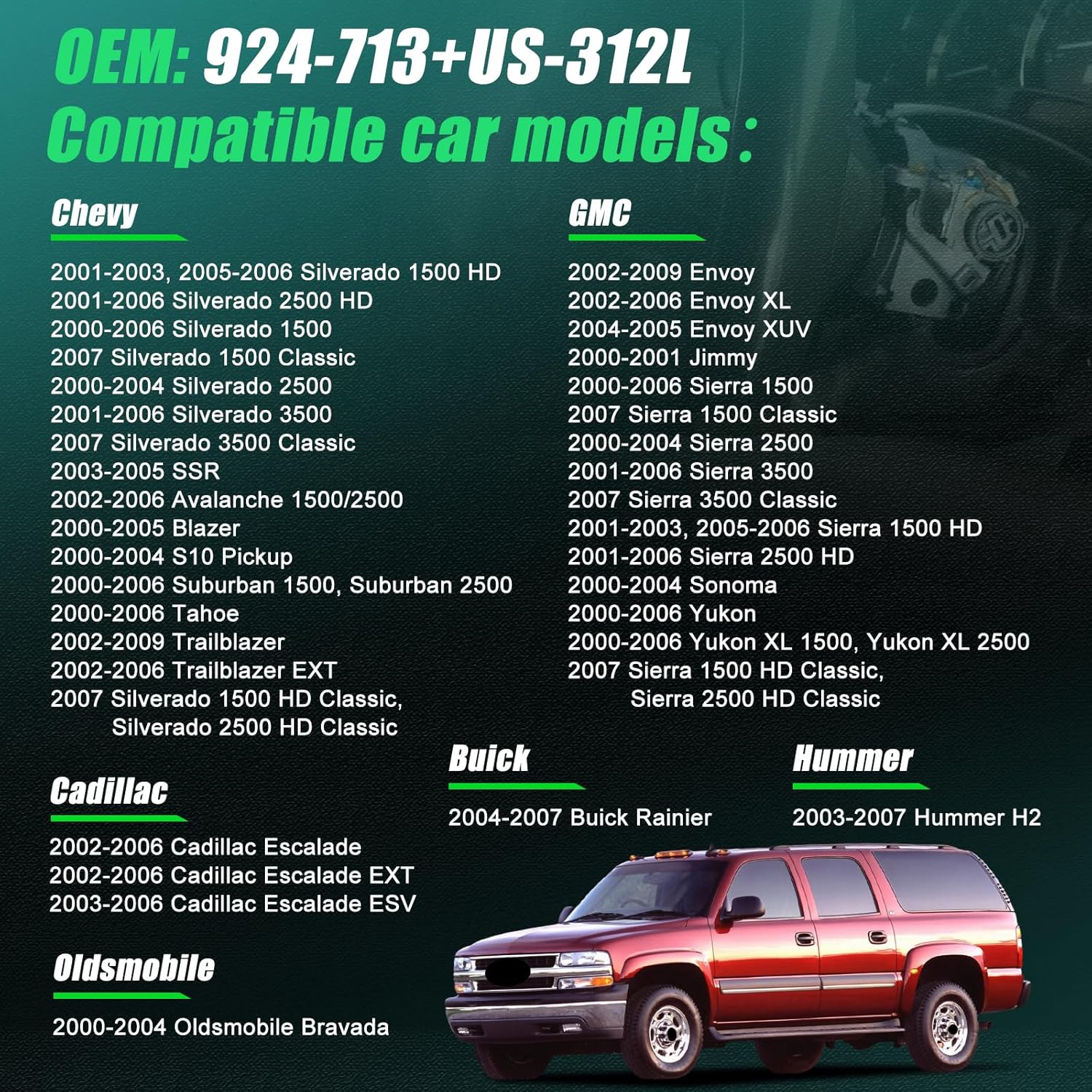 Ignition Lock Cylinder Switch & Ignition Lock Cylinder Housing for Chevy Avalanche Suburban Silverado Trailblazer, GMC Sierra, Rainier Escalade H2 Bravada, #OE Replace 924-713 ‎88965342 US-312L D1469G