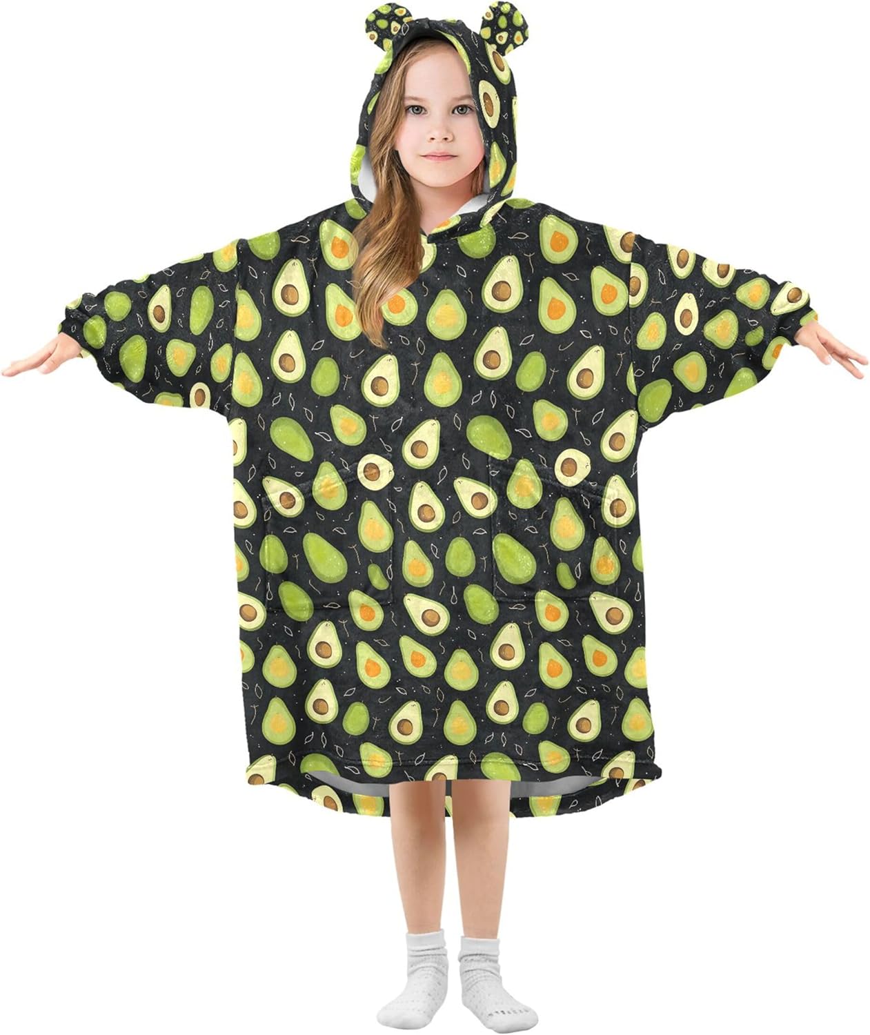 Avocado Fruit Kids Wearable Blanket Hoodie with Pocket and Sleeves for Toddlers, Cute Hoodies Girls Boys B0403845