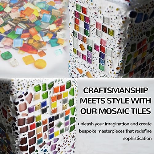 Miniatura 5 de Azulejos de mosaico de vidrio de 1.1 libras, azulejos de mosaico de cristal irregulares para manualidades a granel y kit de pequeños escalones,