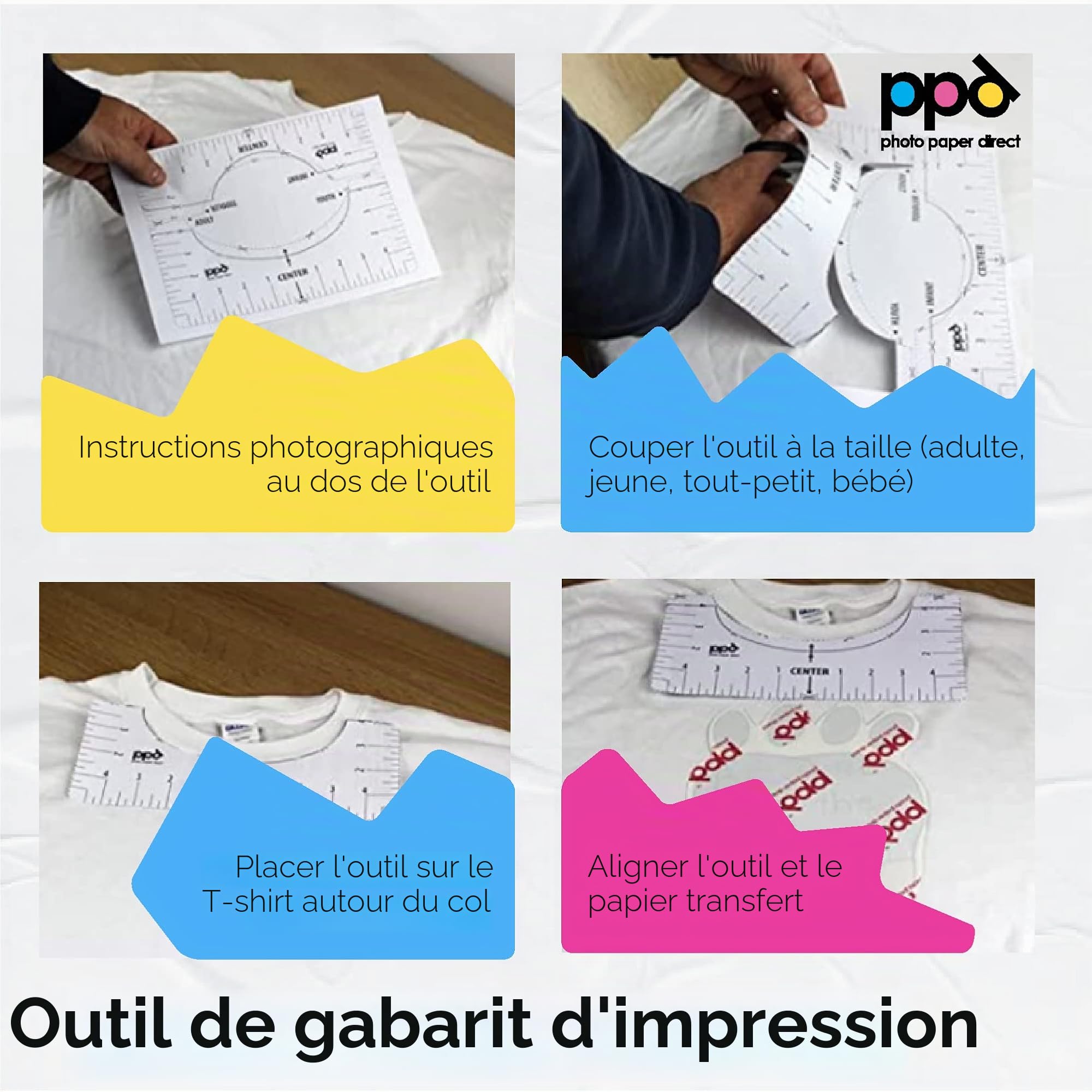 PPD 100xA4 Papier Transfert Tee-Shirt/Textiles Blancs ou Clairs, Fond Transparent, Personnalisable, Thermocollant, Impression Jet d’Encre PPD-1-100