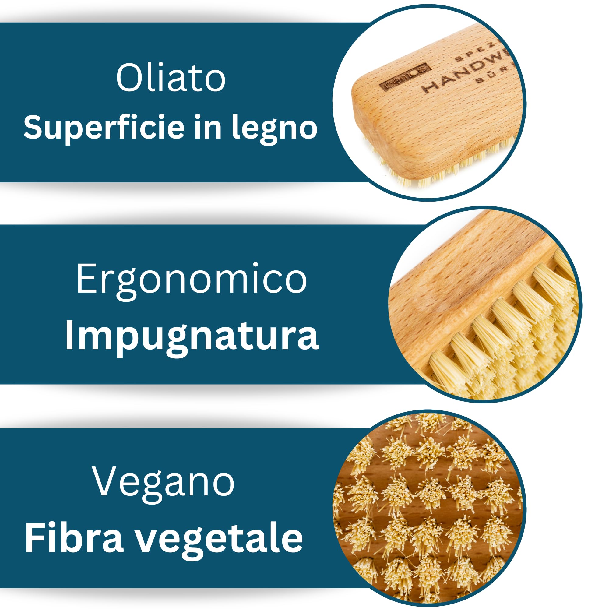 REMOS Spazzola a mano "Artigiano" legno di faggio domestico con fibra vegetale