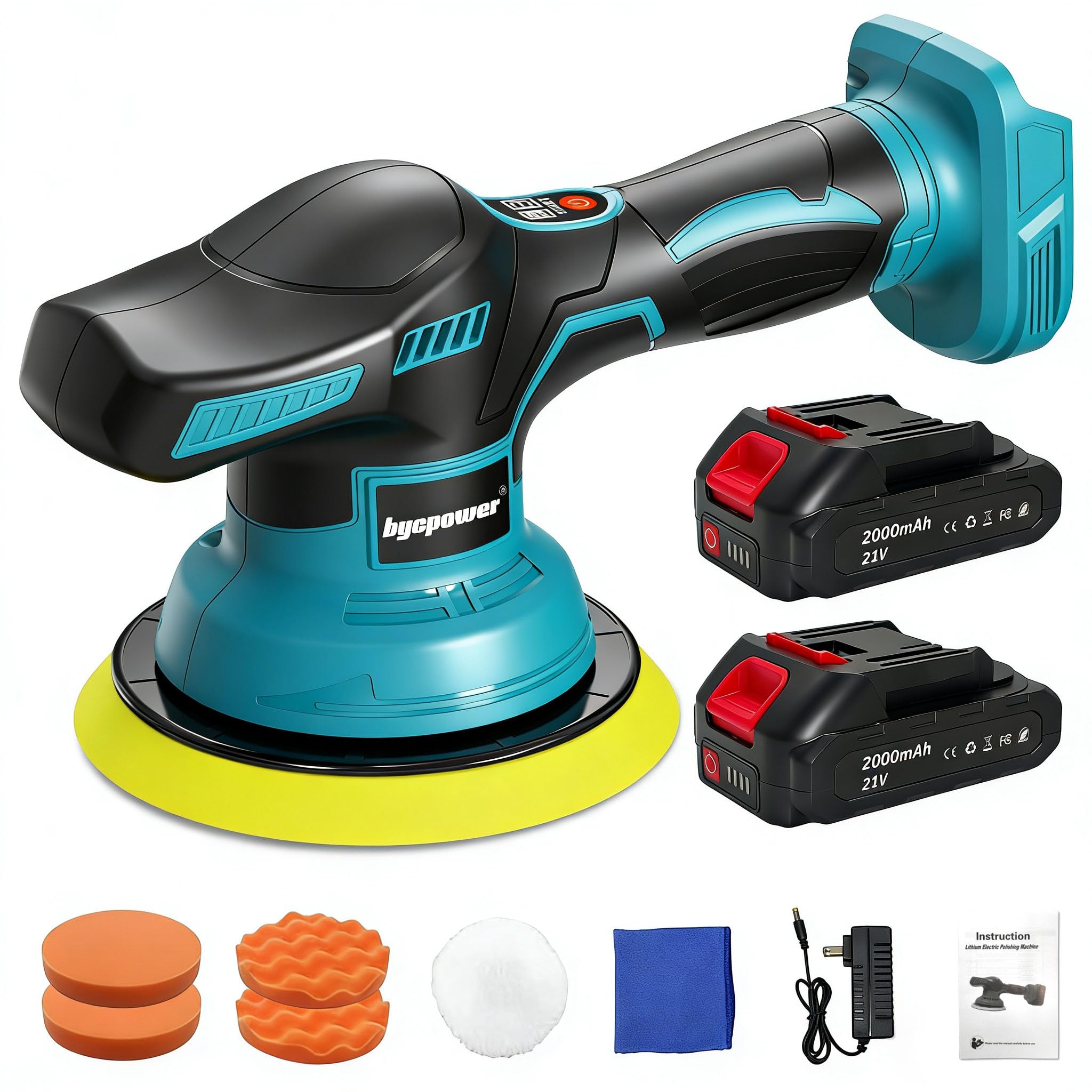 Poliermaschine Auto für Makita 18V LXT Akku,150mm Exzenterpolierer mit 2×21V 2000mAh Batterien, 8 Geschwindigkeiten Polierset für Auto Detailpflege, Boot & Lackkorrektur