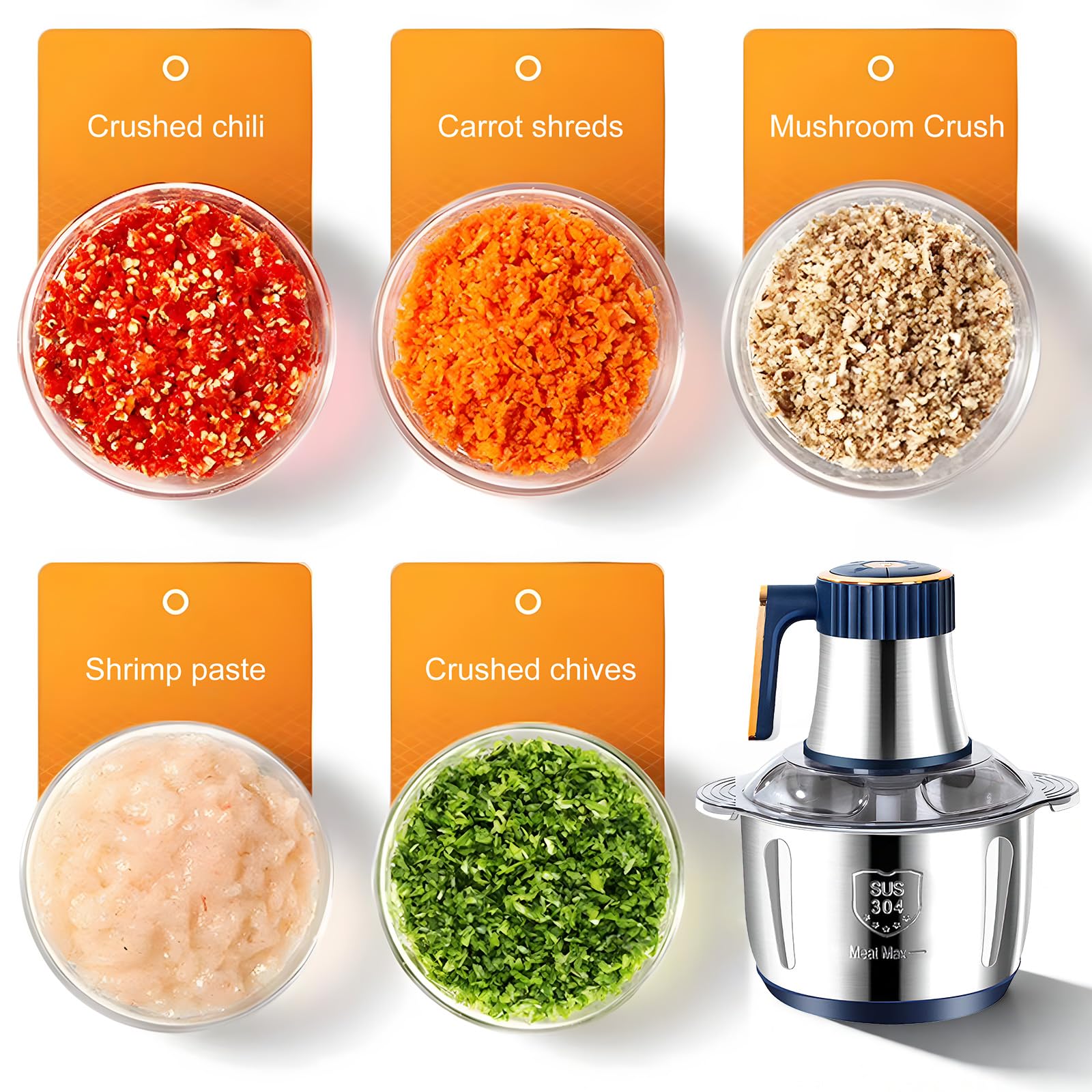 Hachoir Électrique 5L, Mixeur Hachoir 500W avec 5 Vitesses, Lames en Acier Inoxydable 6 Pales, Fouet et Spatule, pour Viande, Légumes