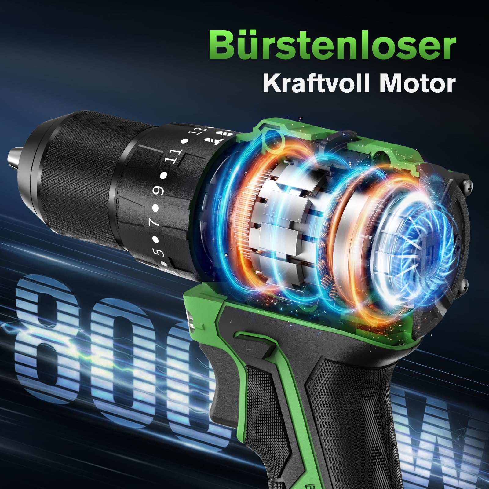 Ginour 50Nm Bürstenlos Akku Schlagbohrschrauber 21V Set, 1x2Ah Akku | kompatibel mit Makita 18V Akku & Ladegerät, 2-Gang, 23+3 Stufen, Zubehör mit Bohrer, LED, 10mm Bohrmaschine & Akkuschrauber