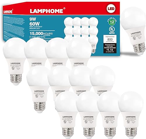 Miniatura 12 de LAMPHOME Paquete de 4 bombillas LED blancas suaves, ideales para dormitorio y sala de estar, equivalente a 60 W, 2700 K, 9 W, vida útil de 15000