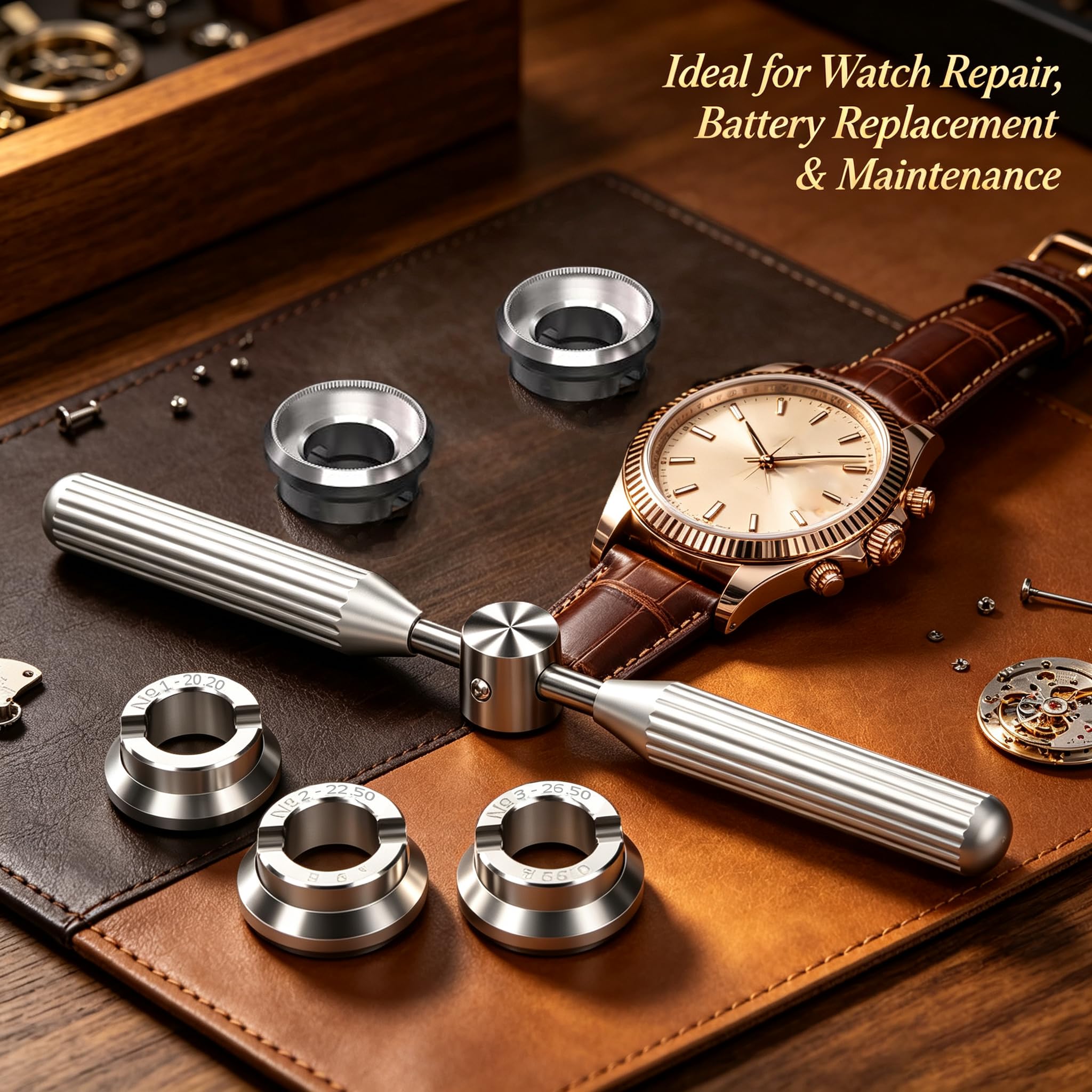 5537 Outil de retrait de boîtier de montre pour Rolex & Tudor, outils de réparation de montres et kits avec 6 matrices (18,5 – 29,5 mm)