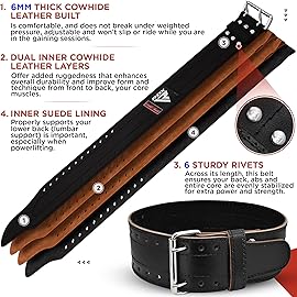RDX Weight Lifting Belt for Men Women, IPL USPA Approved, 6mm Thick 100% Leather, 4 Powerlifting Back Support, Squat Deadlift Bodybuilding Exercise Fitness Gym Workout Strength Training up to 700 LBS