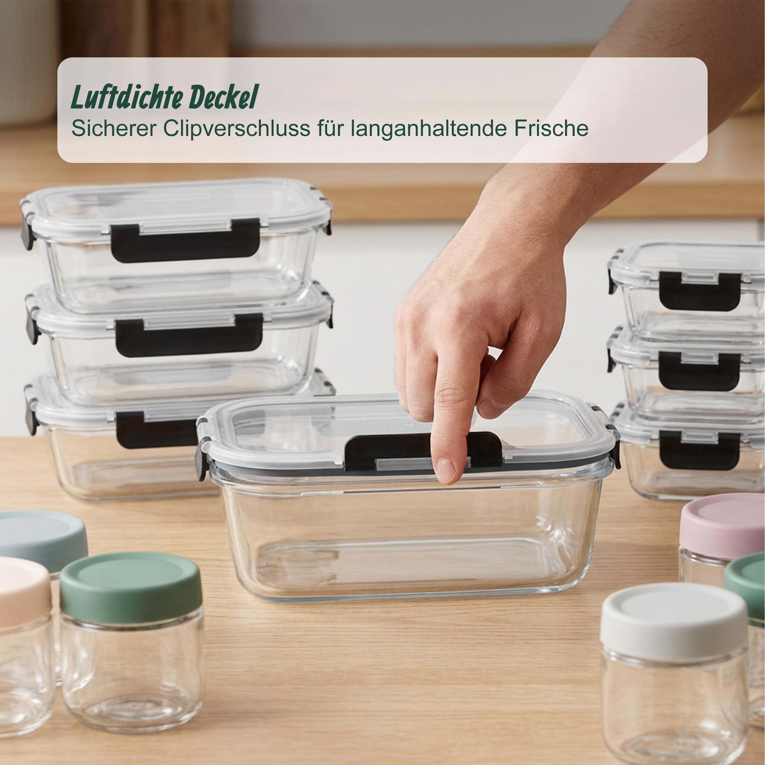 Relaxdays Frischhaltedosen & Einmachgläser, 18er Set, 4 Größen, transparent | Clipverschluss, Twist Off Deckel, Glasdosen