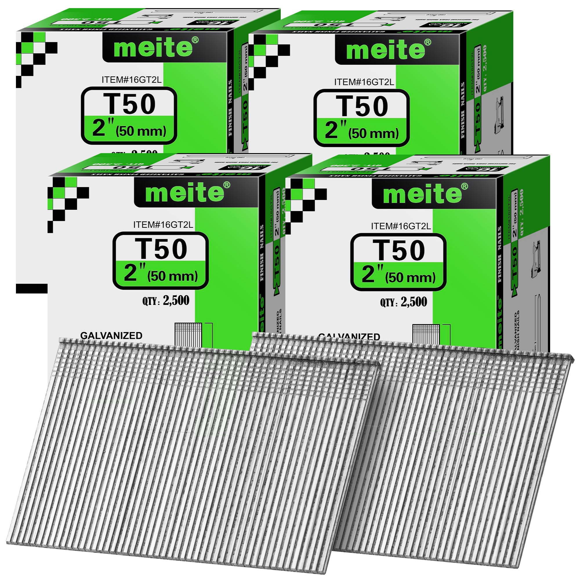 meite 16 Gauge Finish Nails 2-1/4 Inch Galvanized Straight T-Nails 10,000PCS