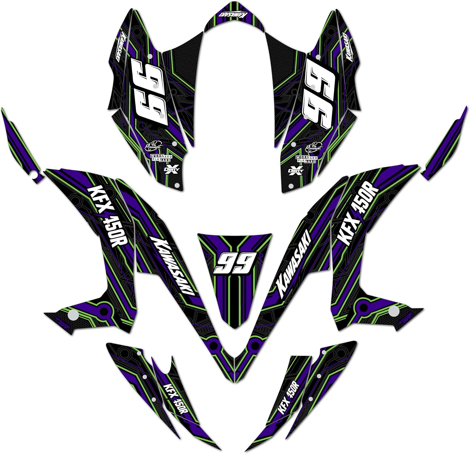 Graphics Kit for Kawasaki KFX 450R (2008-2014) Electron Series Green 21 Mil- ATV UTV Custom Racing Graphics Stickers Decals Kit, no-plastics