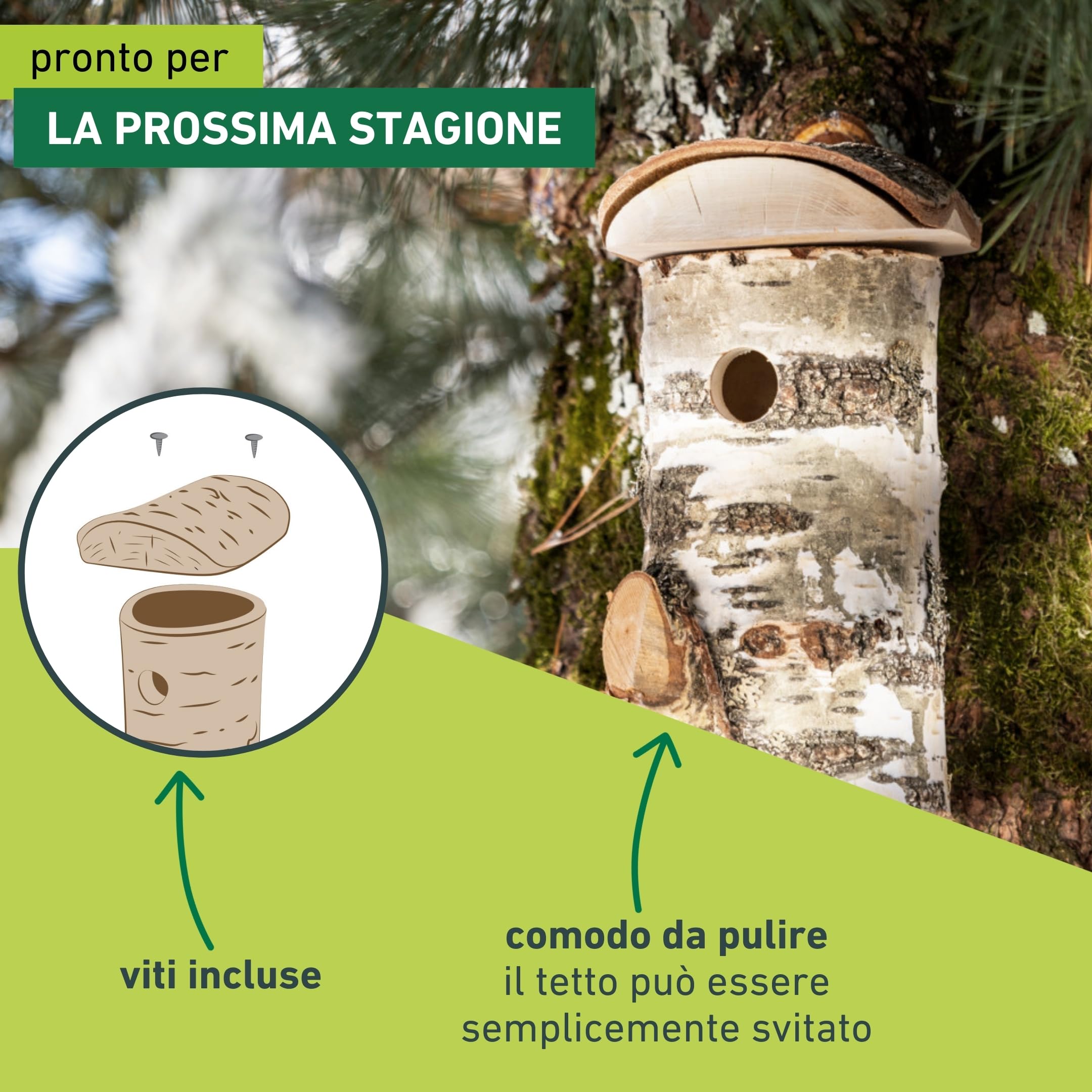 Windhager cassetta nido per uccelli Wildkogel, foro dingresso Ø 28 mm, tetto rimovibile, legno di betulla, casetta per uccelli, cassetta nido per uccelli da appendere, durevole