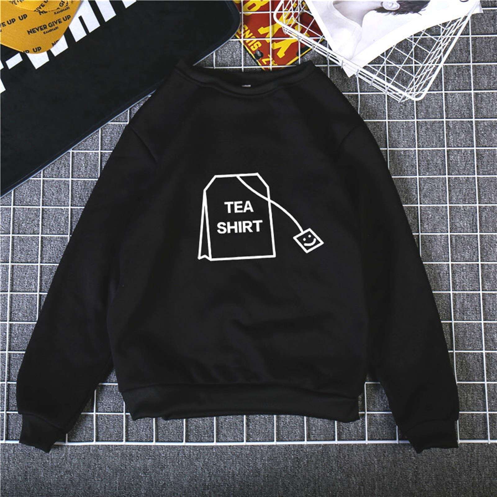 Womens Letters friend Print Long Sleeve Hoodie Sweatshirt Ladies Slouch Pullover Jumper Tops 5 Colors S M L XL Women's Hoodies (Color : Style 5 Black, Size : S(30 40KG))