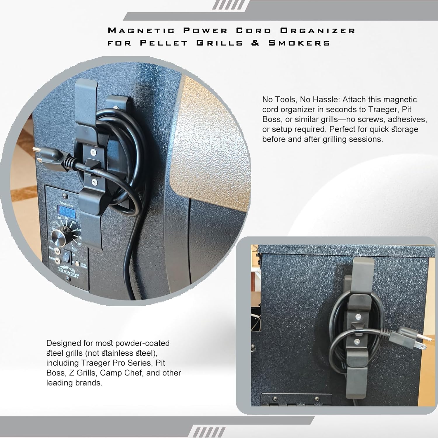 12" Smoke Tube for Pellet Smoker and Magnetic Power Cord Holder