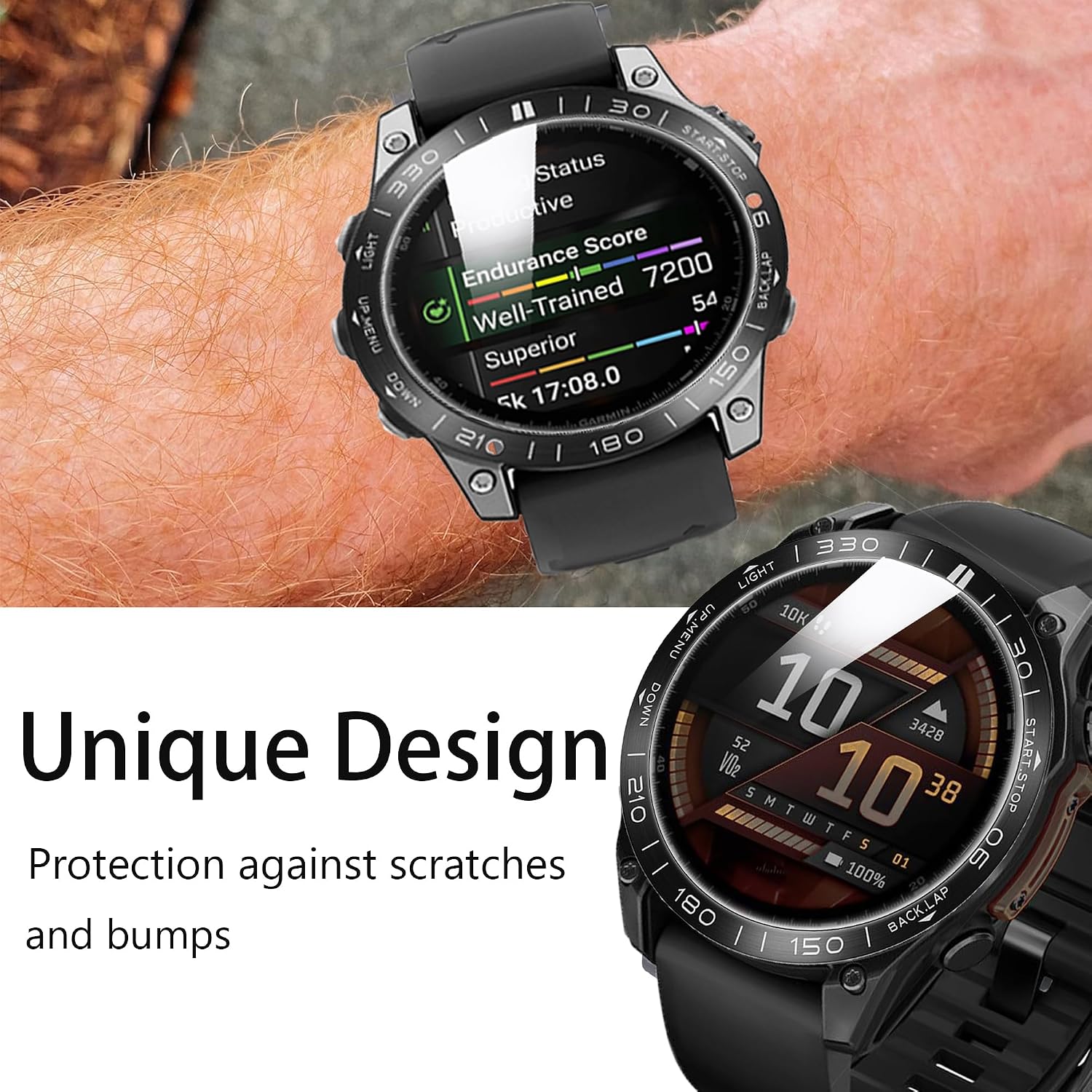 Compatible for Garmin tactix 8 Bezel Ring, Lamshaw Stainless Steel Bezel Ring Adhesive Cover with Tempered Glass Screen Protector Compatible for Garmin tactix 8 51mm SOLAR AMOLED, 47mm AMOLED Smartwatch (Black&White, Tactix 8 51mm Solar)