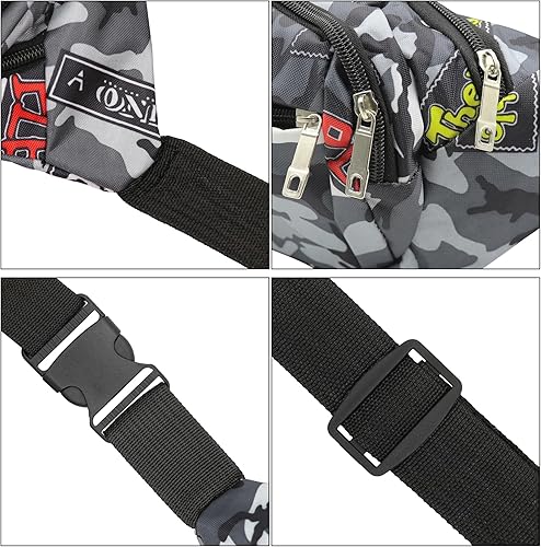 Miniatura 7 de AIBEARTY Riñonera para niños, pequeña, de camuflaje, con correa ajustable, para correr, acampar, viajes, B gris