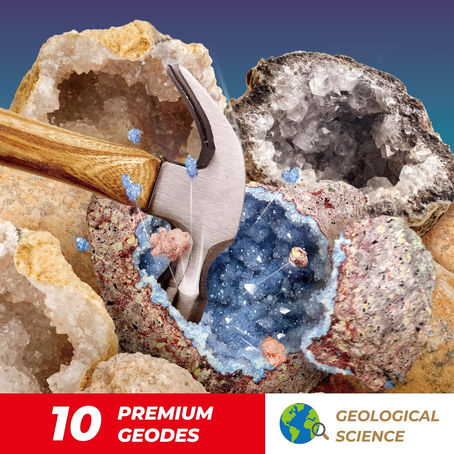 Geode Kit, Break Open 10 Premium Geodes & Crystals, STEM Toy image 2