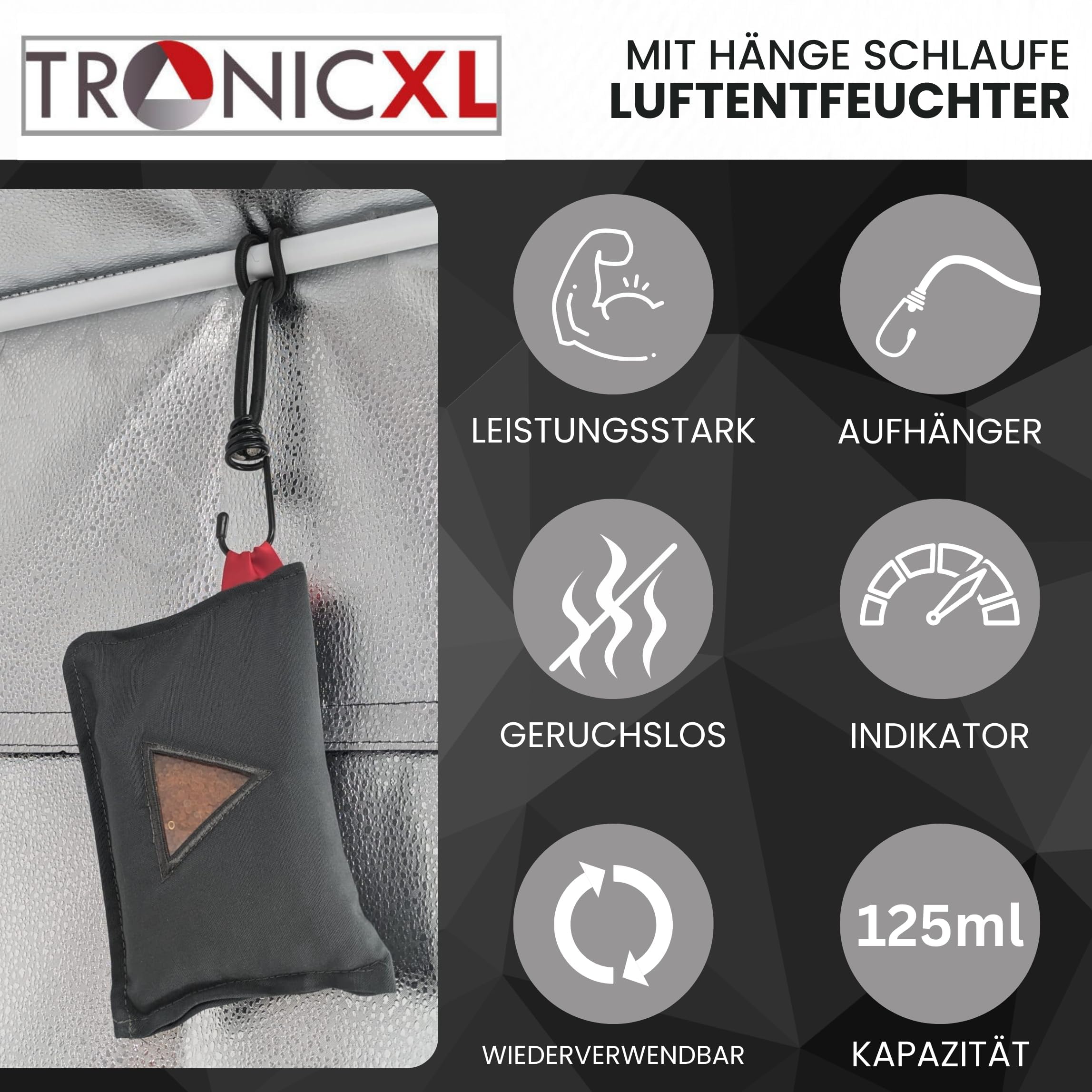 TronicXL 4 cuscini deumidificatori riutilizzabili, da appendere, portatili, per armadio, campeggio, armadio, cucina, casa, granulato, accessori per deumidificatore