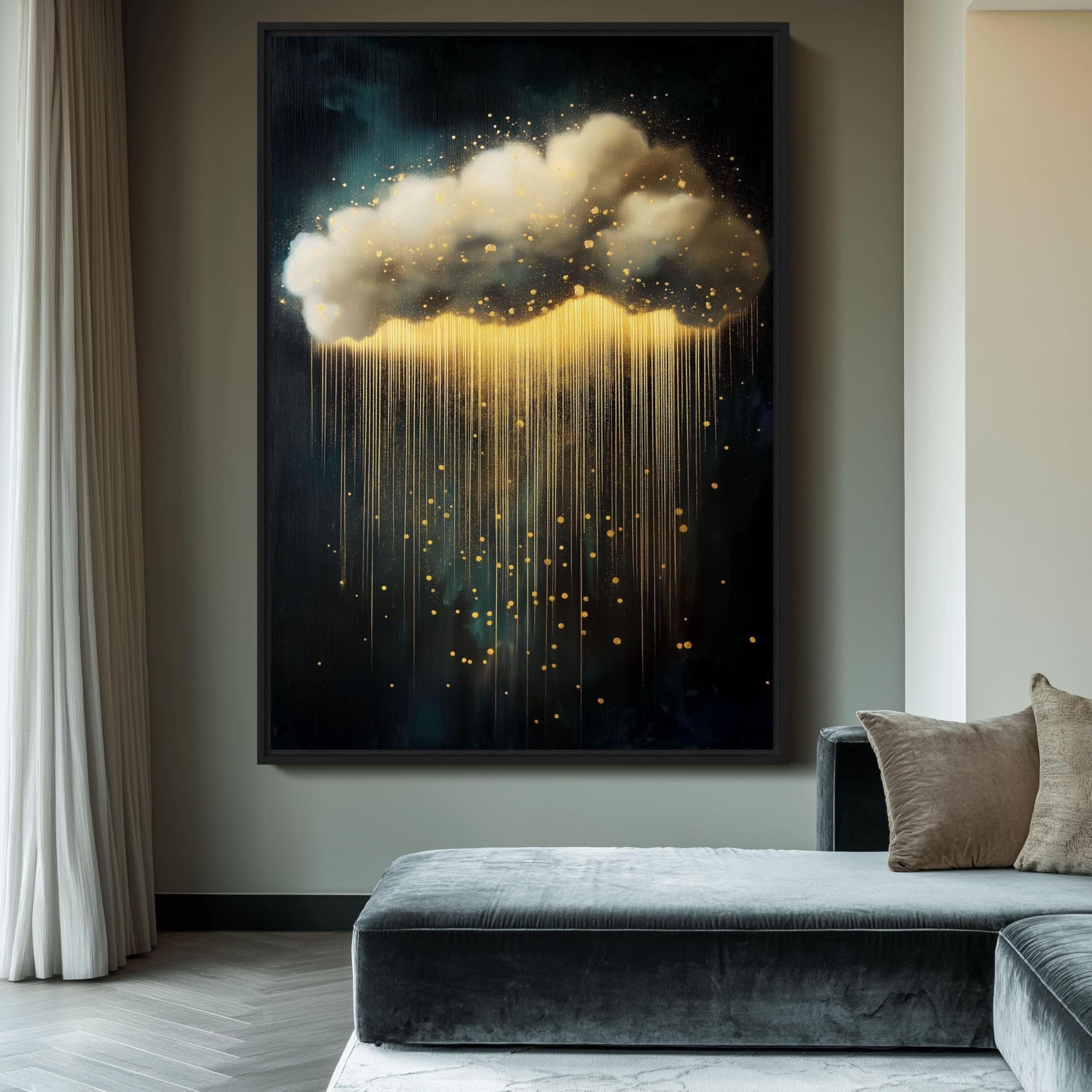 TONGYINLI Surreal Gold Cloud Art Prints: Rainy Day Wall Art Canvas Oil Painting for Living Room, Home Wall Decor Artwork(60x80cm/Frameless)