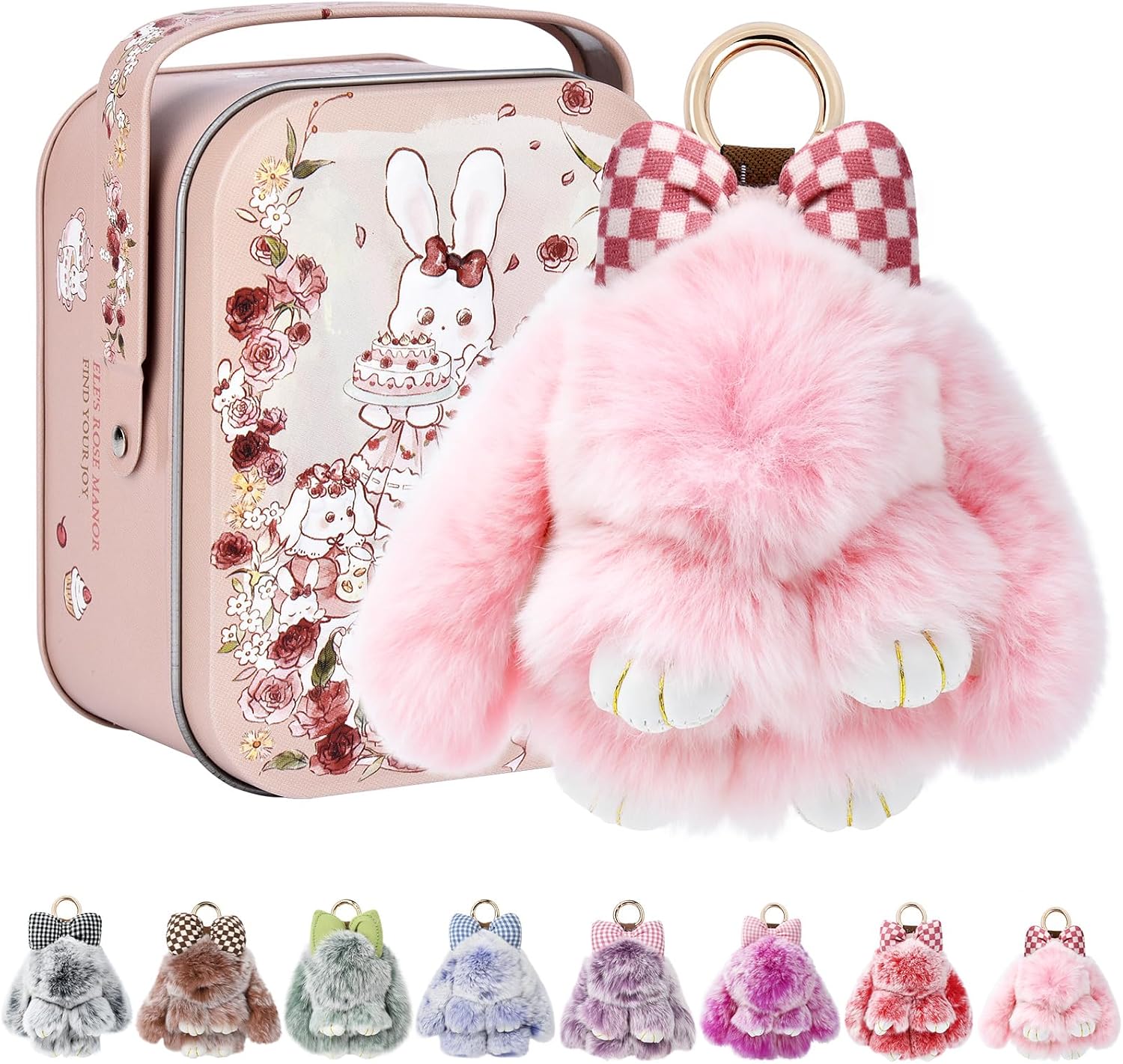 Bunny Keychain with Tin Box, Cute Keychain Gift, Soft Bunny Keychain Accessories for Women