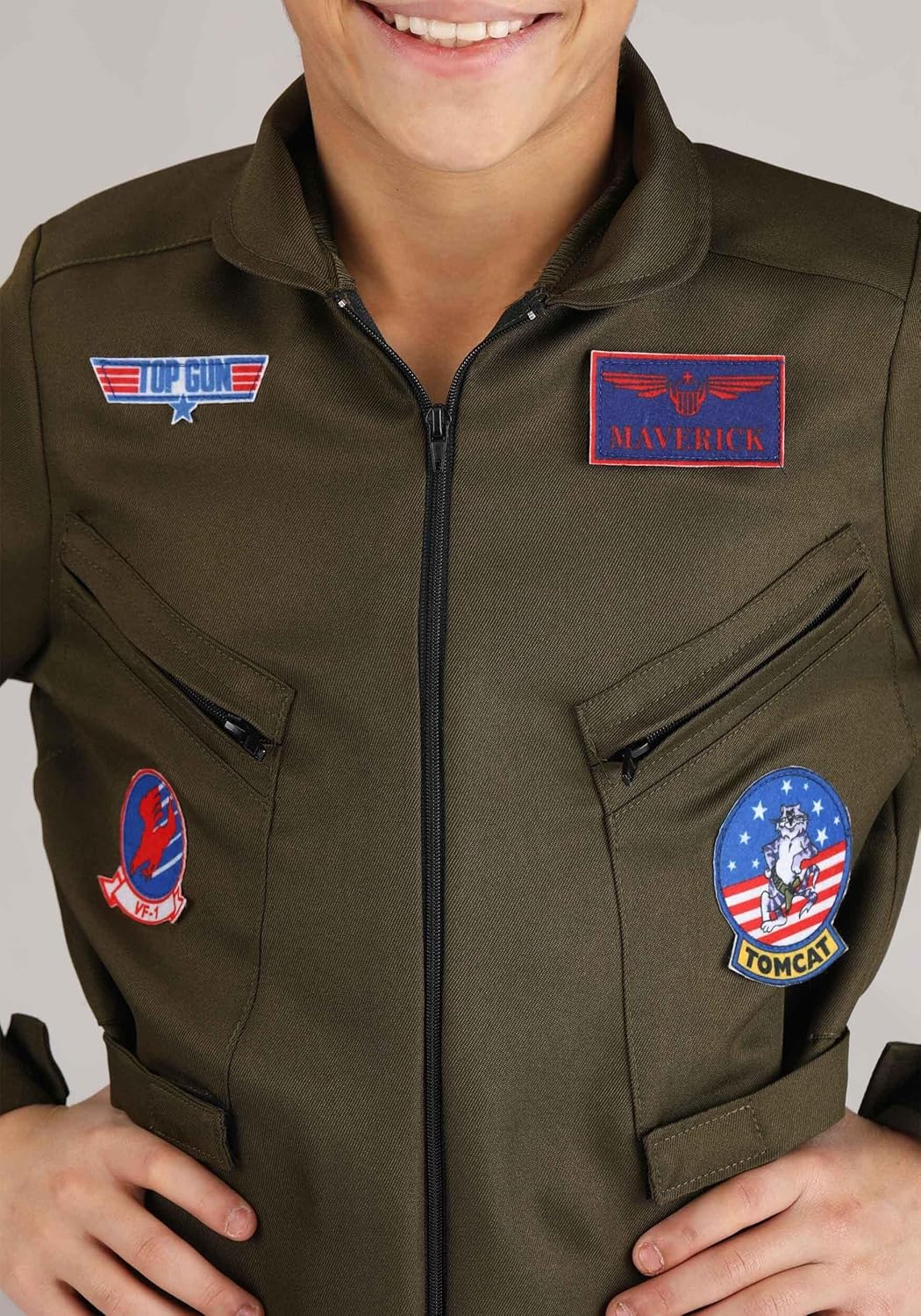Kids Top Gun Flight Suit Costume | Child Top Gun Fighter Pilot Jumpsuit for Halloween & Playtime - Image 4