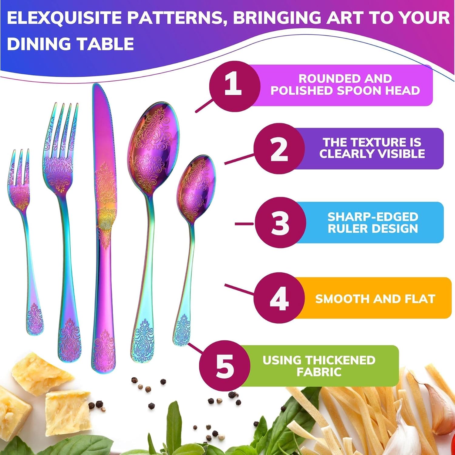 Vilihkc Colorful Flatware Set 20 Piece, Stainless Steel Rainbow Silverware Cutlery Set for 4, Utensils Set Include Knives Forks Spoons, Mirror Finish and Dishwasher Safe