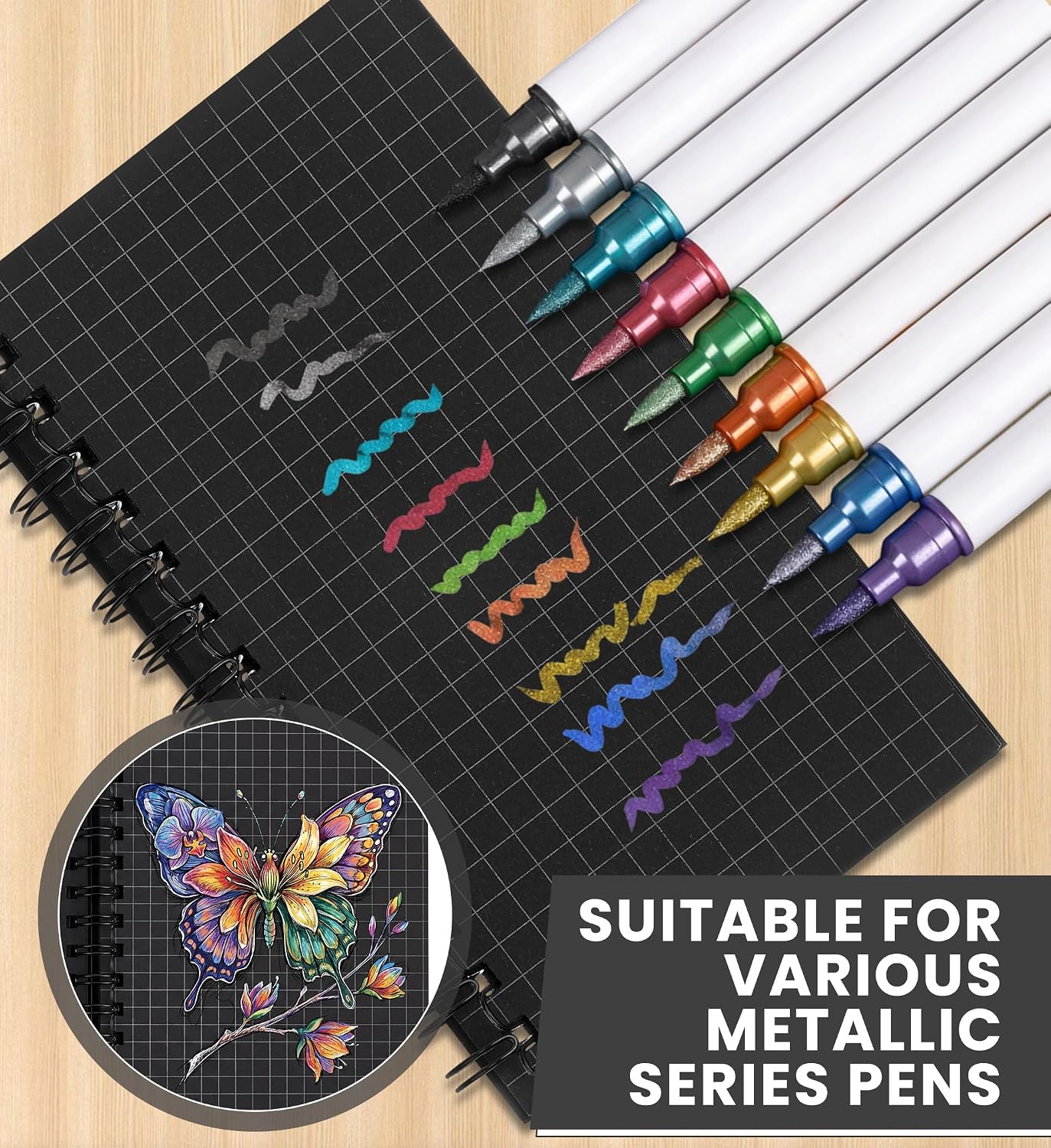 Jutom 2 Pcs Small Black Paper Art Sketchbook Mini Spiral Notebooks 3 x 5 Inch Pocket Notepad with Black Grid Inner Pages 120 Pages Double Sided Journal for Office, Sketching, Math & Creative Work