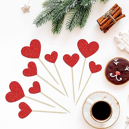Miniatura 3 de Gyufise 30 adornos de corazón para cupcakes con purpurina roja y dulce corazón, decoración de pasteles para el día de San Valentín, decoración de