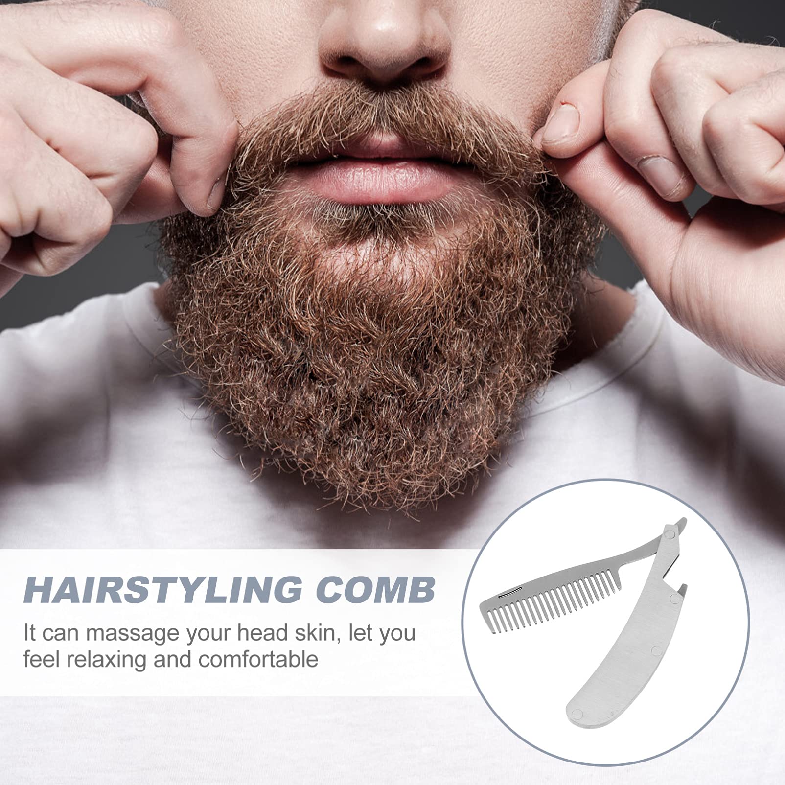 Mikinona 4 Pettini Per Barba Da Uomo A Denti in Acciaio Inox Pieghevoli Mini Portatili Per Acconciature Lisce E Lisce All'indietro