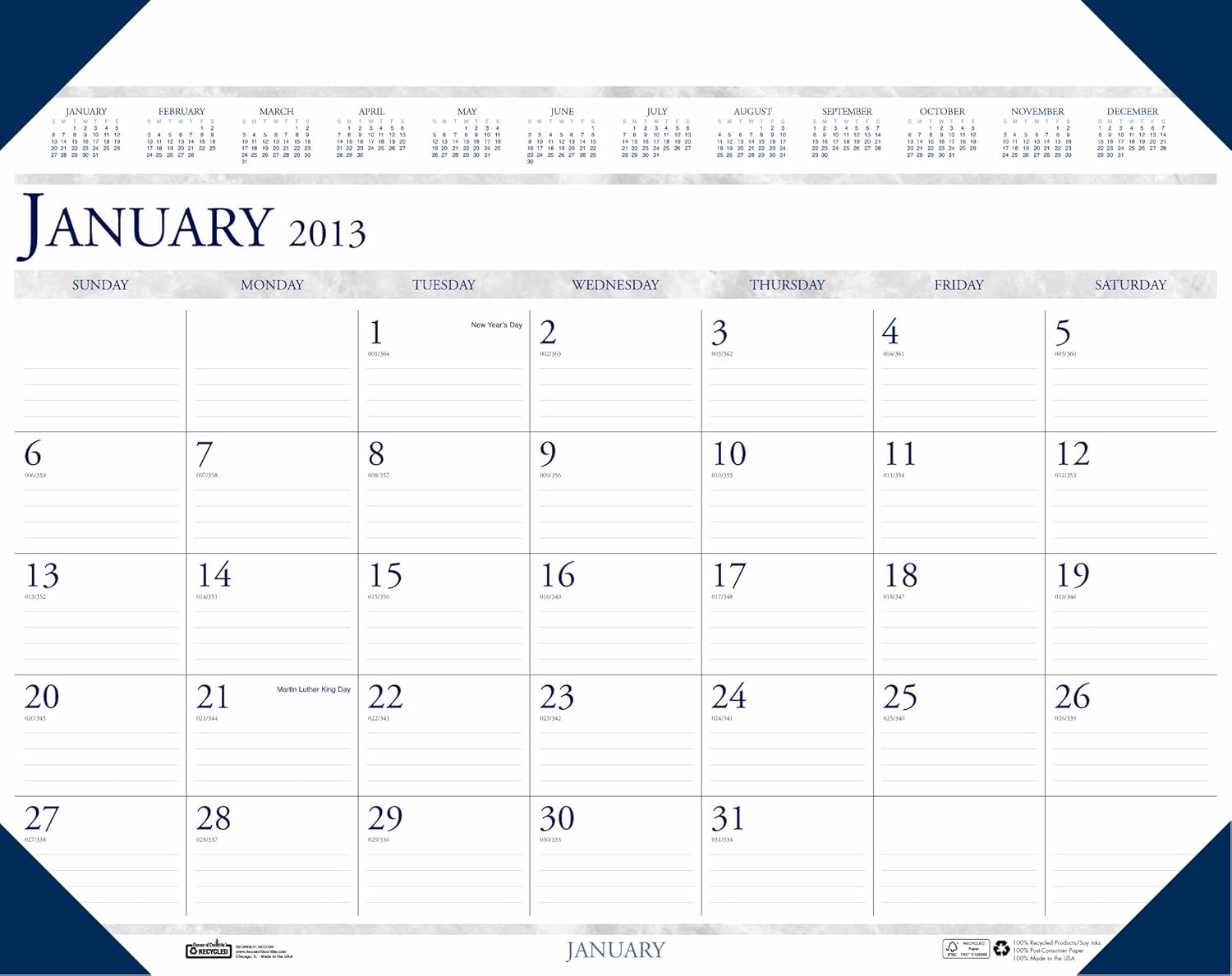 House of Doolittle Executive Desk Organizer 12 Months January 2013 to December 2013 24 x 19 Inches, Blue Corners (HOD180HD)