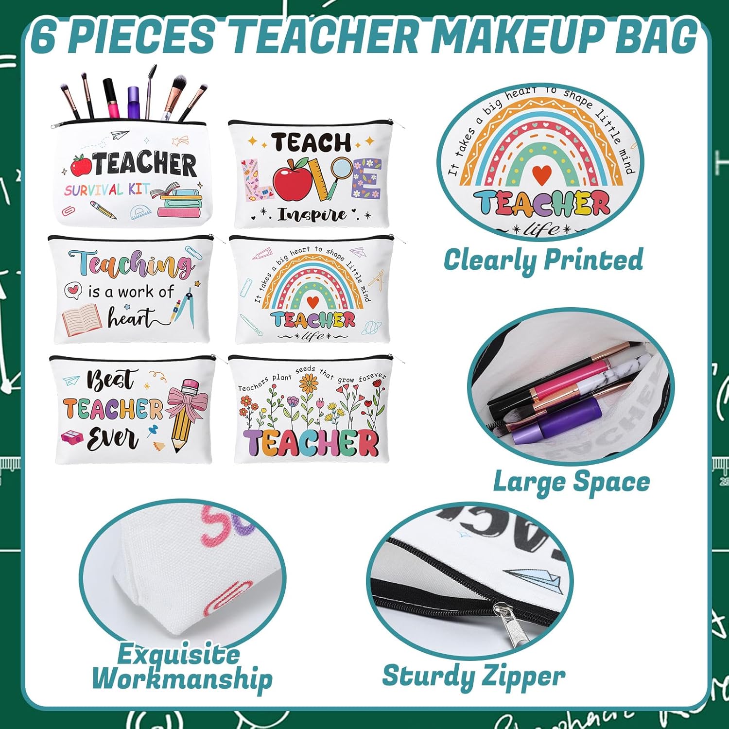 30 Pcs Teacher Appreciation Gifts Bulk Teacher Valentine Gifts Makeup Cosmetic Bags Bookmarks Teachers Keychain Pens Thank You Card for Graduation Teacher’s Day End of Year - Image 3