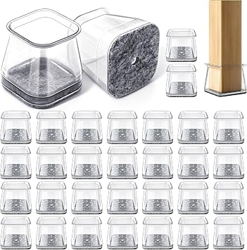 Chair Leg Floor Protectors Square, 32Pcs Square Chair Leg Floor Protectors, 3.7 x 3.6 x 3.2cm Furniture Feet Protector Pads for Hardwood Floors Anti-Scratch Reduce Noise Fit27-36mm