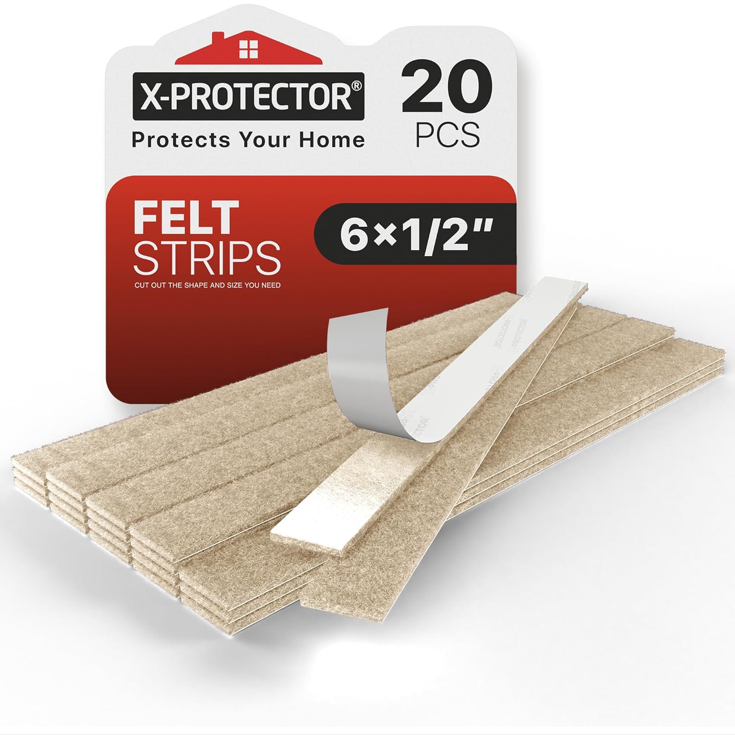 X-Protector Felt Furniture Pads - 20 PCS 6 x 1 2 - Premium Felt Strips with Adhesive Backing