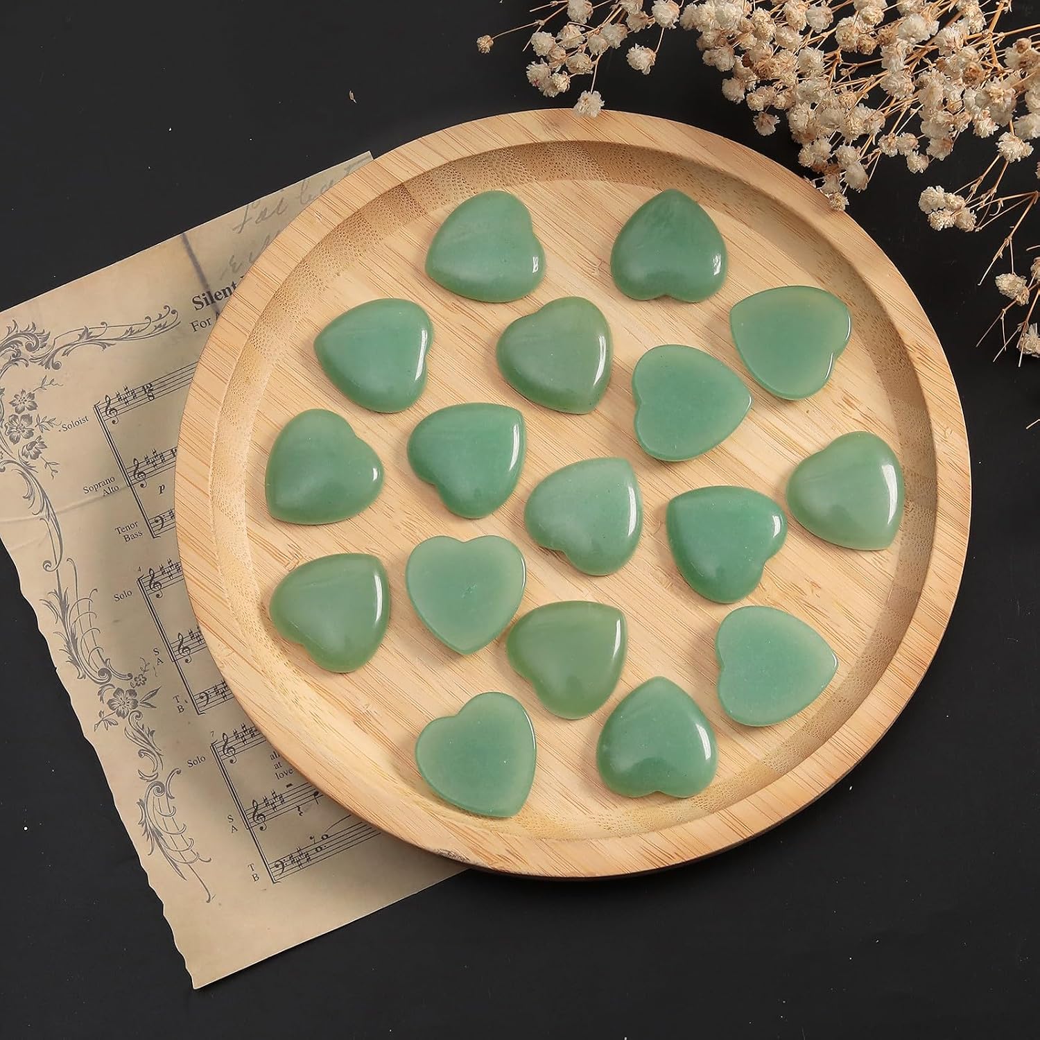SUNYIK Pack of 10 Heart Shaped Green Aventurine Cabochons CAB Flatback for Jewelry Making, Polished Love Heart Crystal Stone Flat Back Cabochons for DIY Art Project