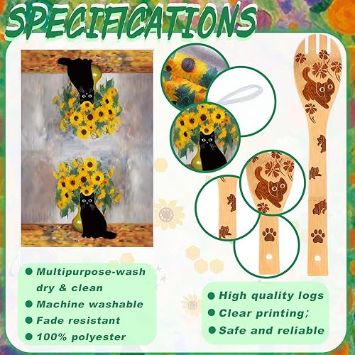 Miniatura 5 de Bencailor 11 piezas de decoración de cocina de abeja navideña, 6 toallas de cocina, 5 cucharas de madera bonitas, toalla de mano de abeja a cuadros,