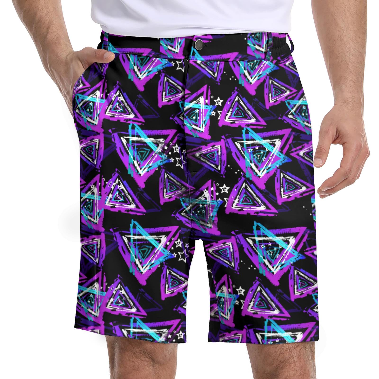 BIANTI Neon Triangle Golf Shorts for Men Stretch Men's Casual Athletic Dress Shorts with Zipper Pockets