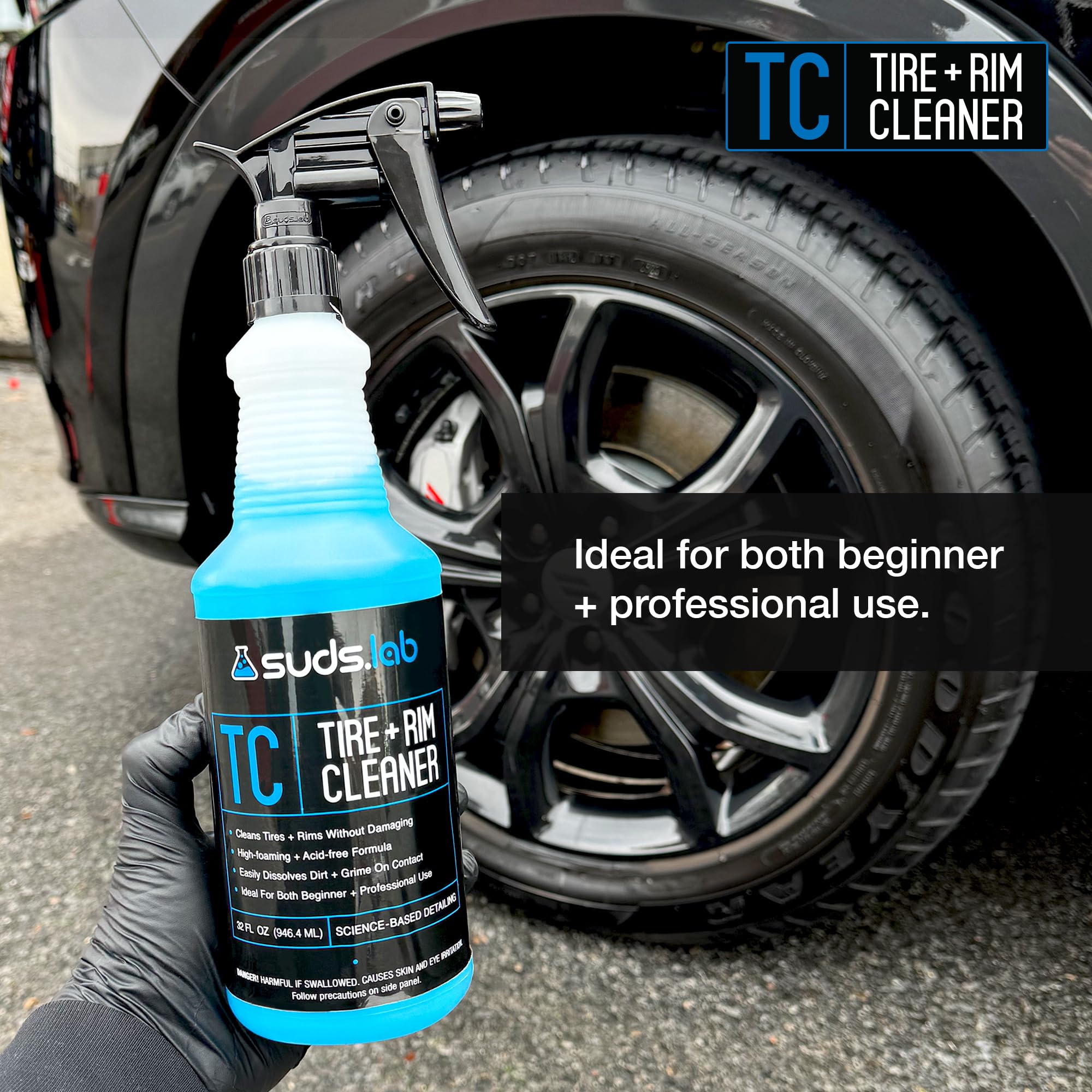 Suds Lab TC Foaming Tire Cleaner, bezkwasowe pieniące rozwiązanie czyszczące, bezpieczne do wszystkich wykończeń, mycie w domu
