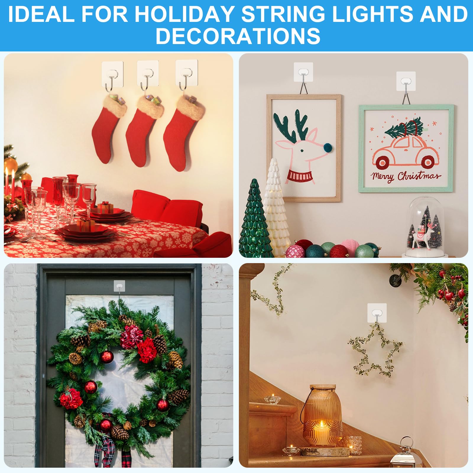 Large Adhesive Hooks for Hanging Heavy Duty Wall Hooks Self Adhesive Towel Coat Hooks Waterproof Transparent Hook for Bathroom Shower Kitchen Keys Door Outdoor Home Improvement Utility Hook 8 Pack