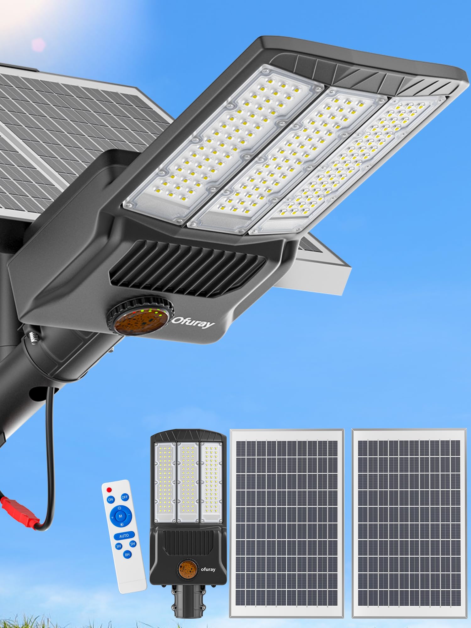 Ofuray Of-9800W Solar Street Lights Outdoor 750000Lm Solar Parking Lot Lights Commercial Dusk to Dawn 6500k IP67 Big