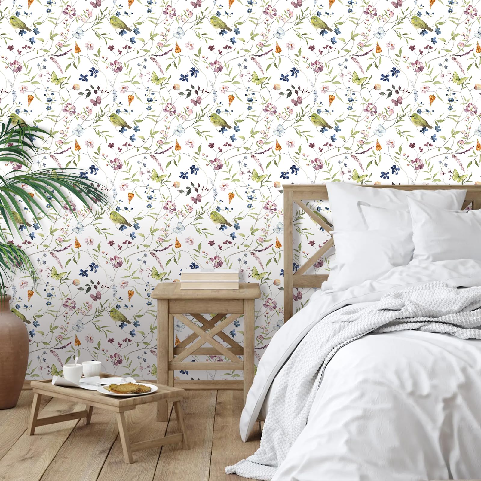 CHDITB Vintage Tapete Selbstklebend - Kolibris & Blumen Design Für Wanddekoration