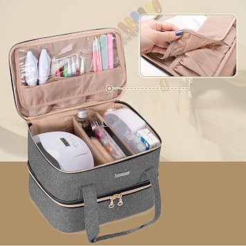 BAFASO Nail Polish Storage Holds 40 Bottles (15ml - 0.5 fl.oz) and a Nail Lamp, Nail Polish Carrying Case with Manicure Tools Sections (BAG ONLY), Gray