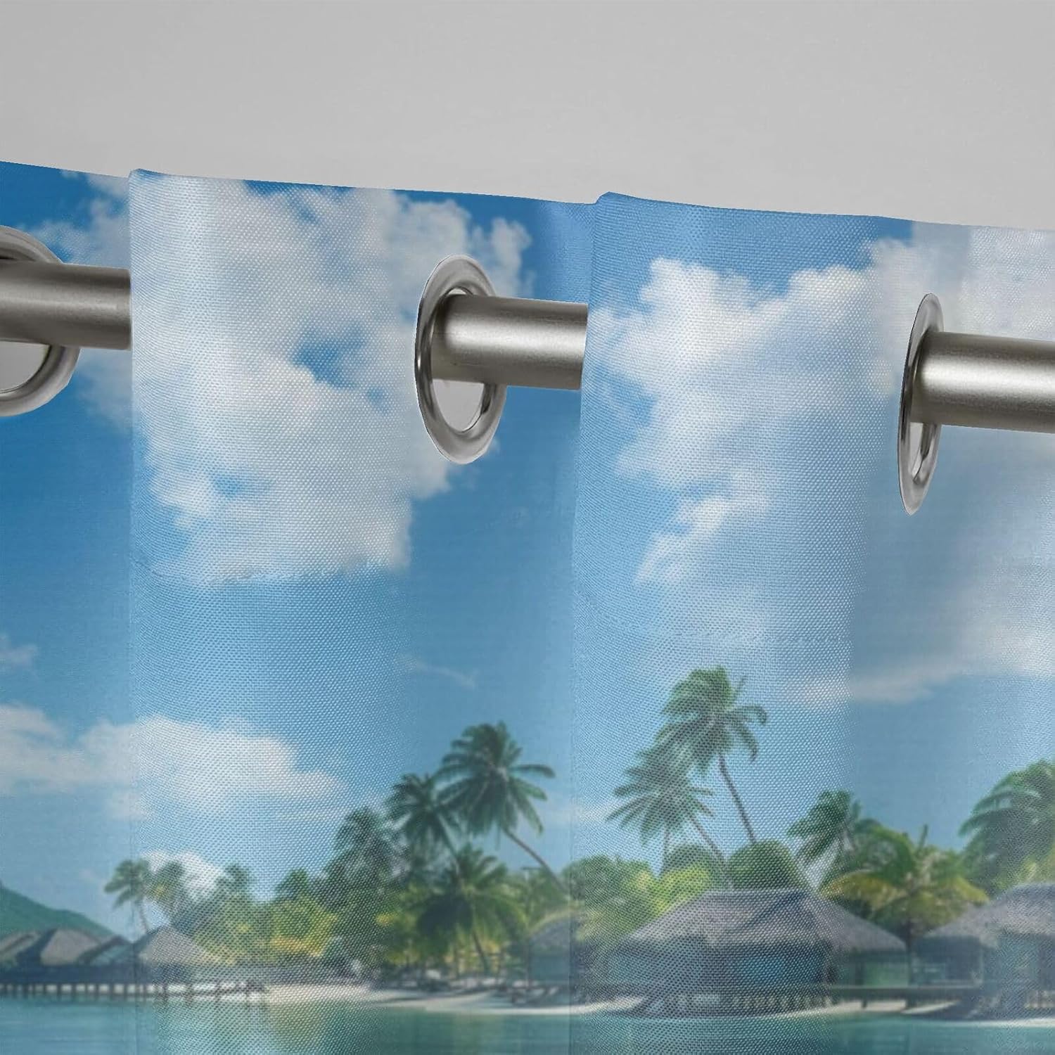 Island Beach theme Waterproof Outdoor Curtains for Patio,Sea Water And Palm Trees pattern,Waterproof,Privacy,Grommet Curtains for Patio,Pergola,Porch,Deck,Lanai,Cabana,2 Panels,54 x 84 inch,Blue Green